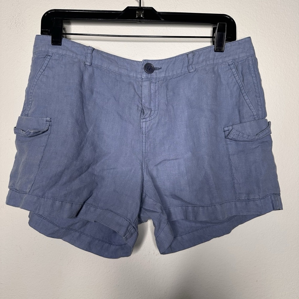 Womens 100% Linen Shorts Ecru Buckingham Cargo Beach Coastal Size 4